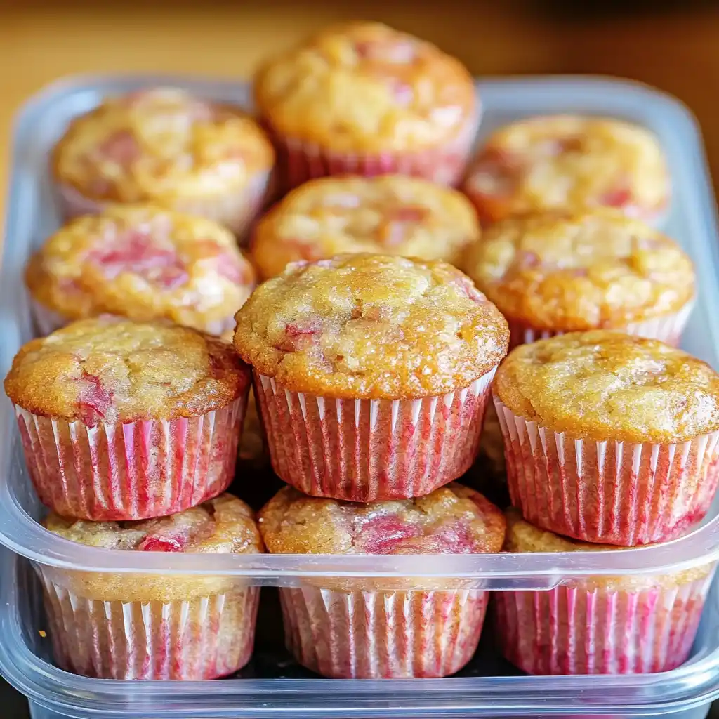 Frozen rhubarb muffins stored for meal prep