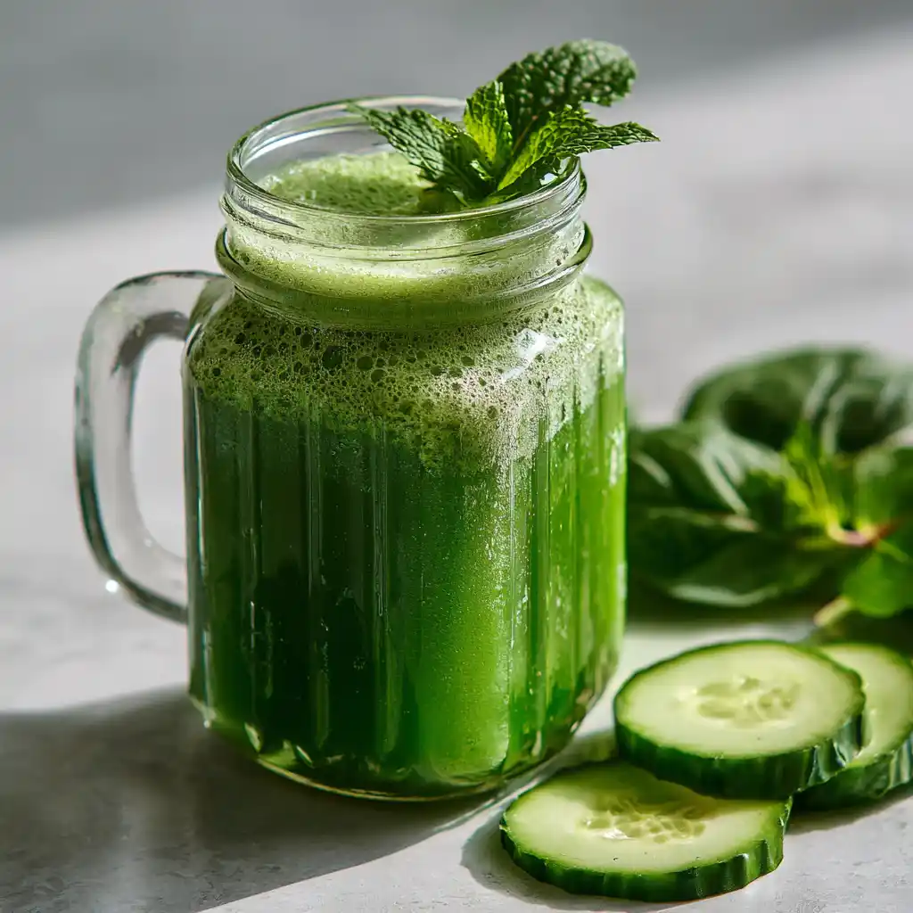 Green juice THC detox drink with cucumber and mint