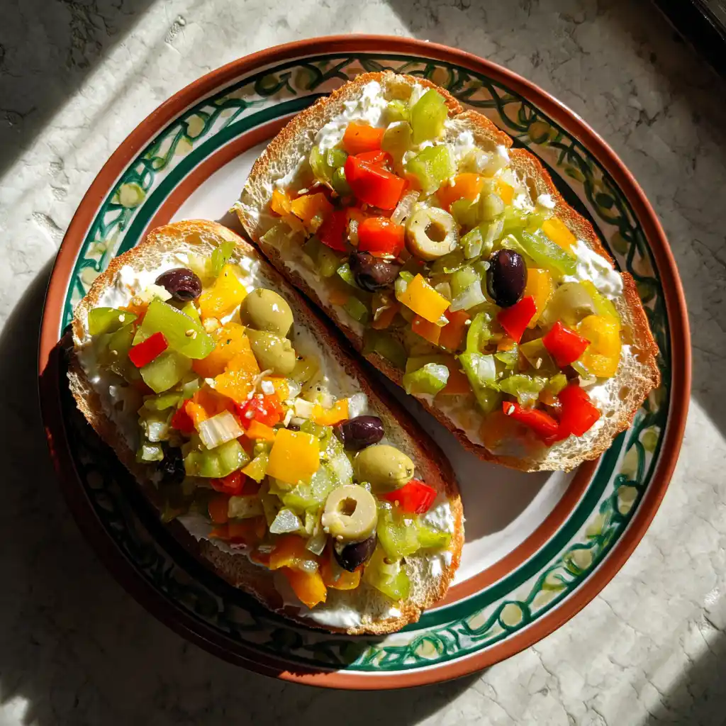Sandwich topped with spicy giardiniera
