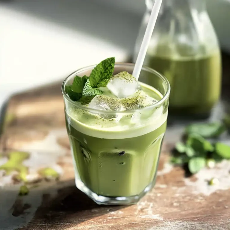 low calorie iced matcha latte on a kitchen table