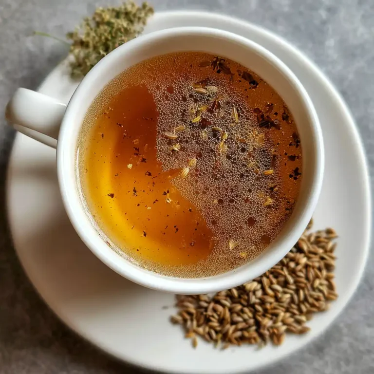 bariatric seed tea recipe in a white mug with cumin fennel coriander seeds