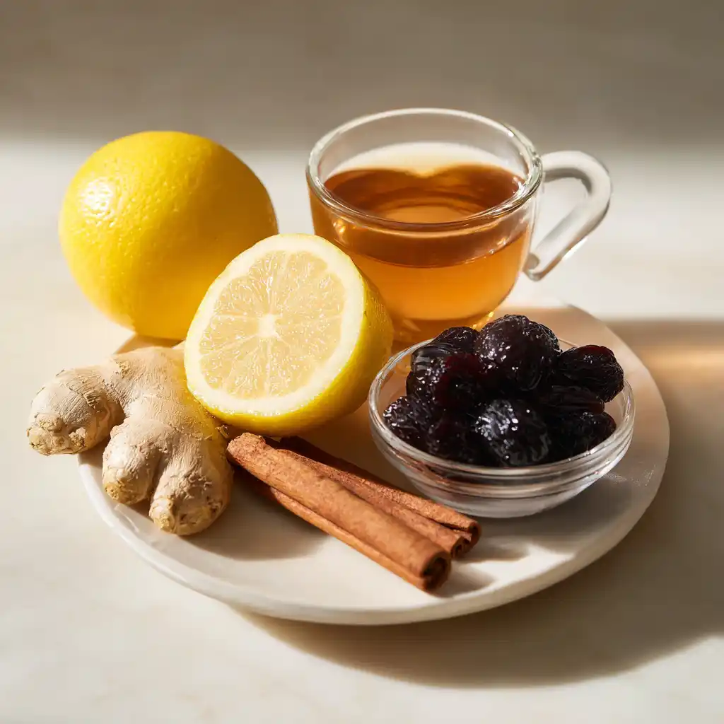 hot buttered prune juice variations with lemon and ginger