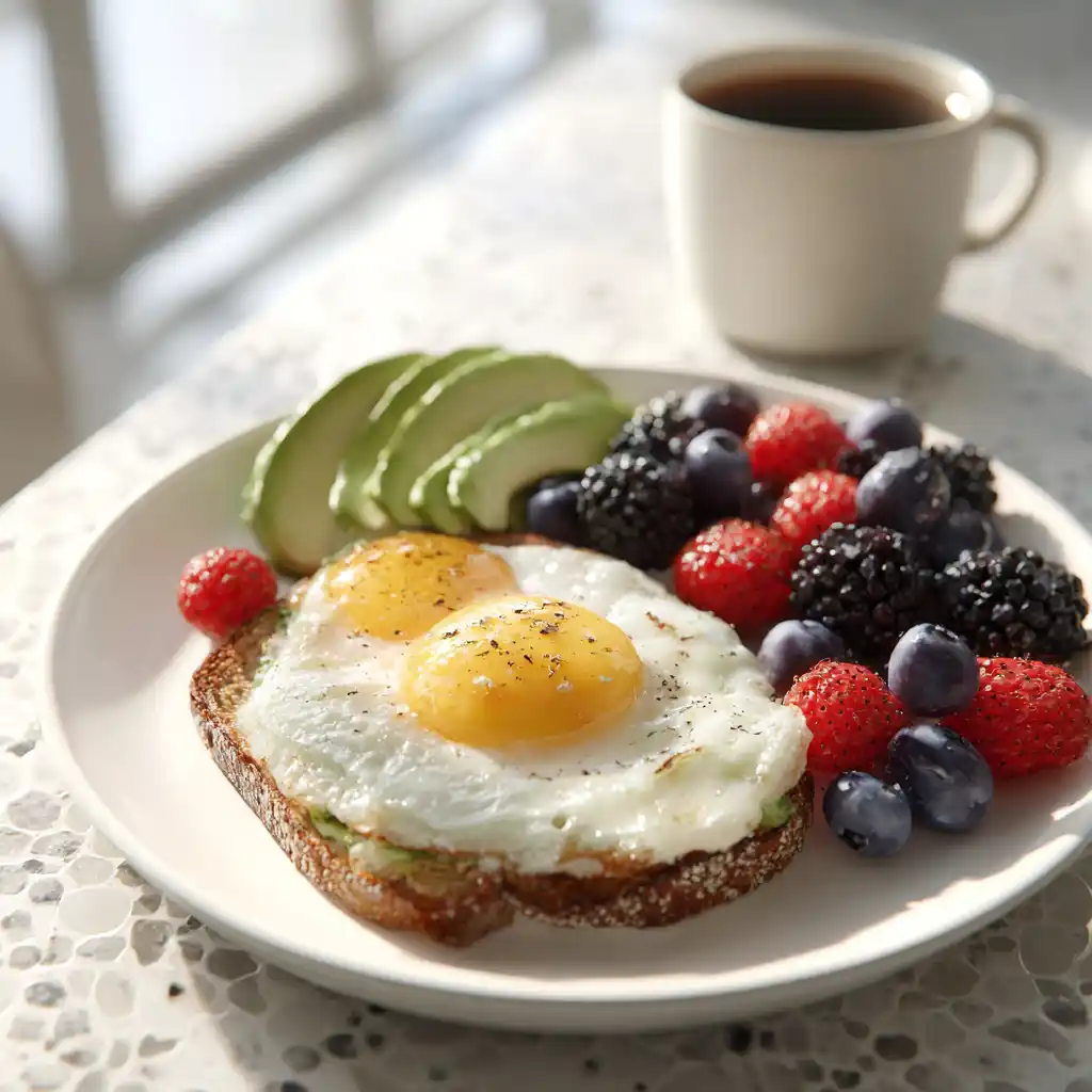 5 ingredient breakfast on a rustic wooden table