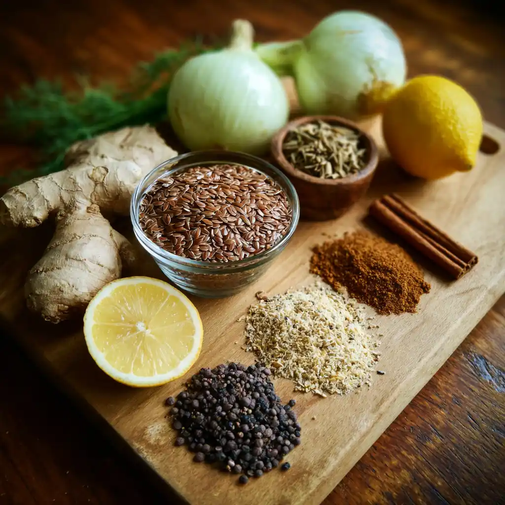 Bariatric seed tonic recipe ingredients on cutting board