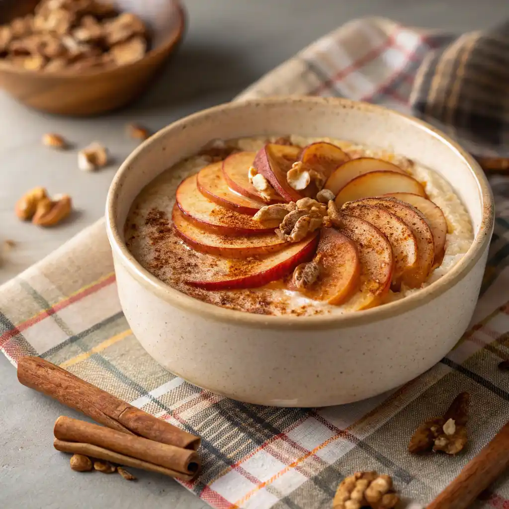 Apple cinnamon overnight oats with caramelized apples and walnuts