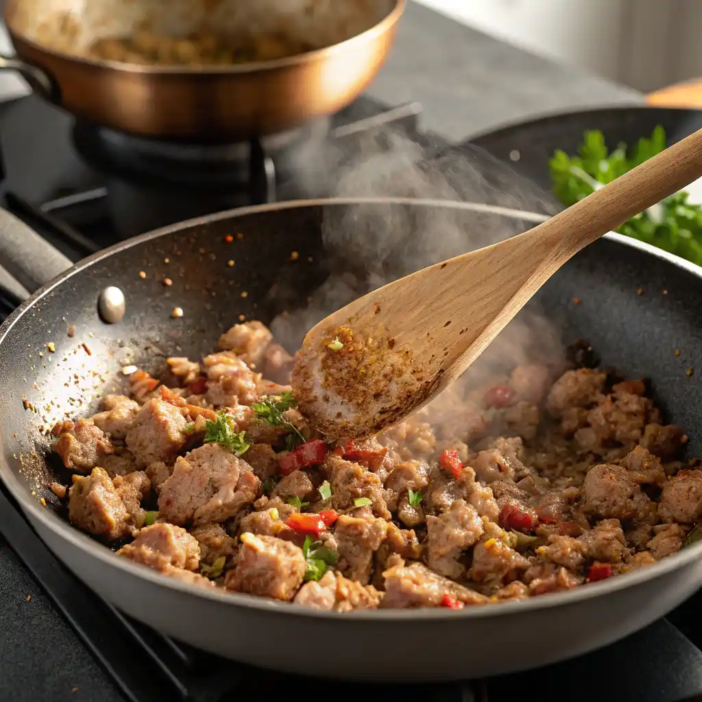 Cooking turkey sausage for high-protein breakfast burritos