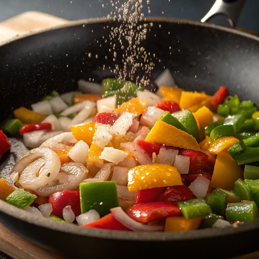 Sautéing vegetables for healthy breakfast burrito filling