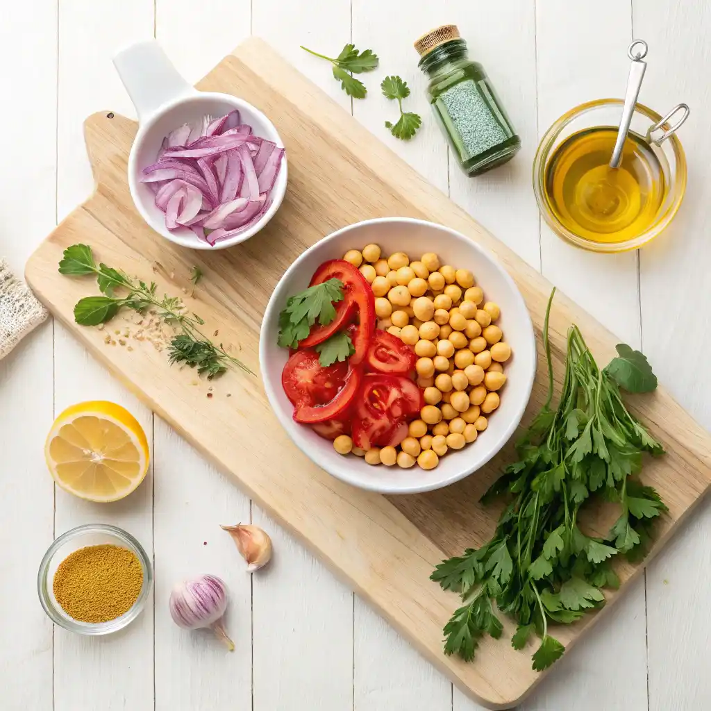 Ingredient Flatlay Mediterranean Chickpea Scramble